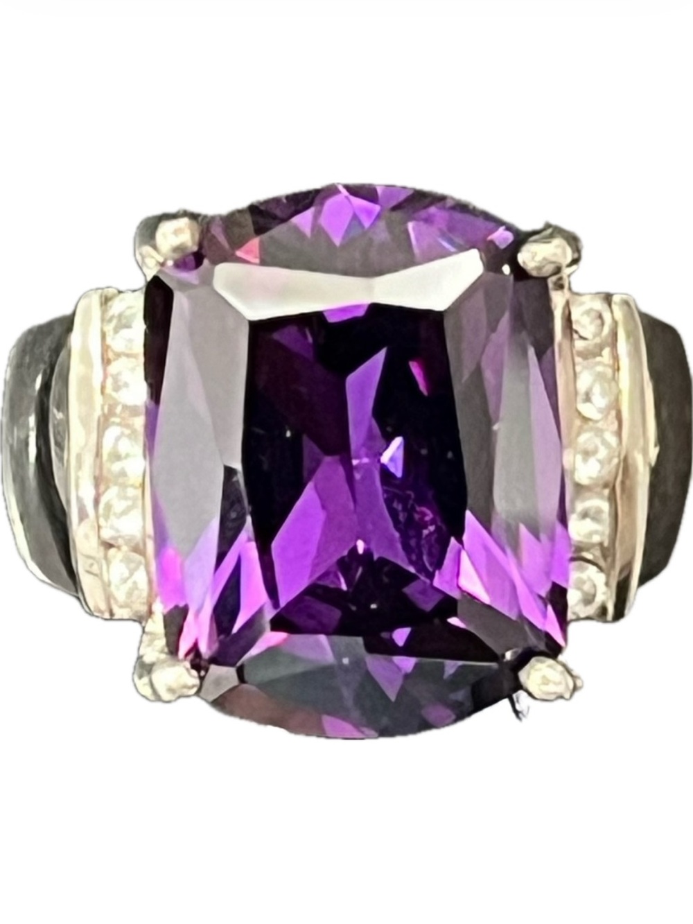 Suzanne Somers vintage huge purple CZ cocktail statement sterling silver ring